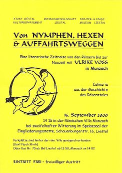 Herbstanlass 2000: literarische Reise mit Ulrike Voss zum Thema "Von Nymphen, Hexen und Auffahrtsweggen"