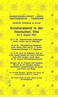Sommerabend 2001 in der römischen Villa von Munzach: Kinder kochen wie im Mittelalter 